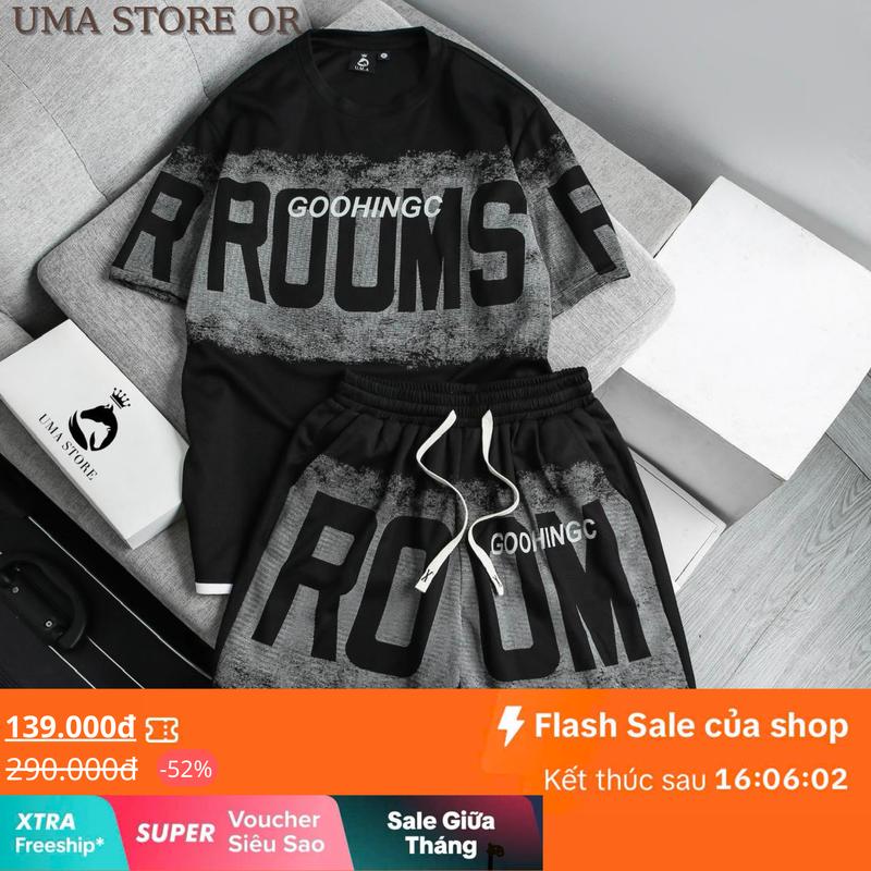 Bộ quần áo nam vải Waffle in hình thời trang của nhà UMA STORE co giãn thấm hút mồ hôi Menswear hot new 2024 đen m thường set nam dep