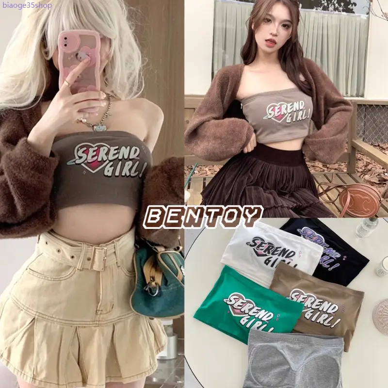 จัดส่งเฉพาะจุด Bentoyเสื้อเกาะอกมีฟองน้ำในตัว ผ้ายืด ผ้านิ่ม ใส่สบาย ลายวินเทจ