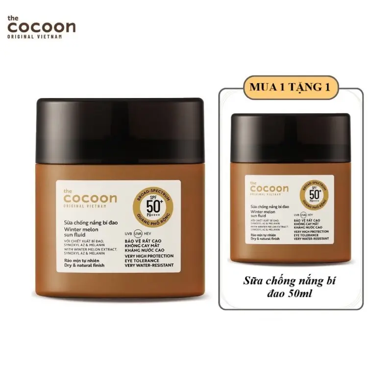 Combo 2 Sữa chống nắng/ Kem chống nắng bí đao - Ráo mịn tự nhiên SPF 50+, UVA-PF 62.6 Cocoon 50ml