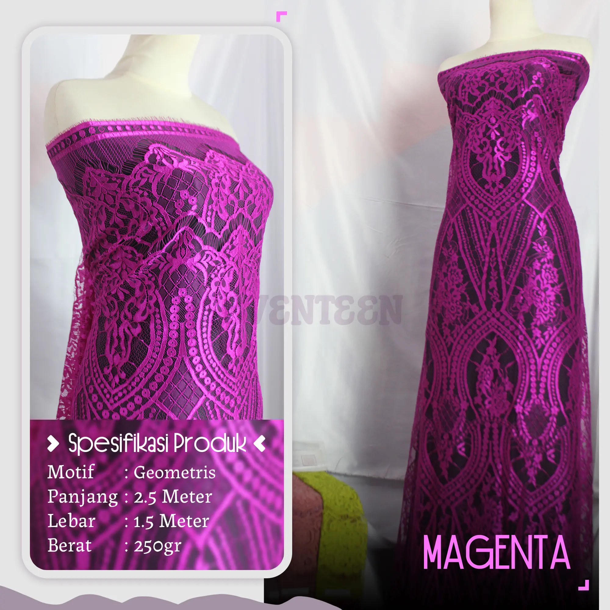 Kain Bahan Kebaya Brokat Semi Perancis Laminating Panjang 2.5 Meter x Lebar 1.5 Meter