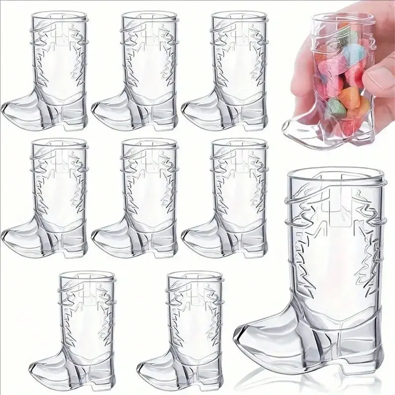 #KUP 5/10/20pcs Transparent Mini Cowboy Boot Shot Glasses - Reusable Western Mugs For Cool Party Decor, Perfect For Birthday & Theme Parties 0