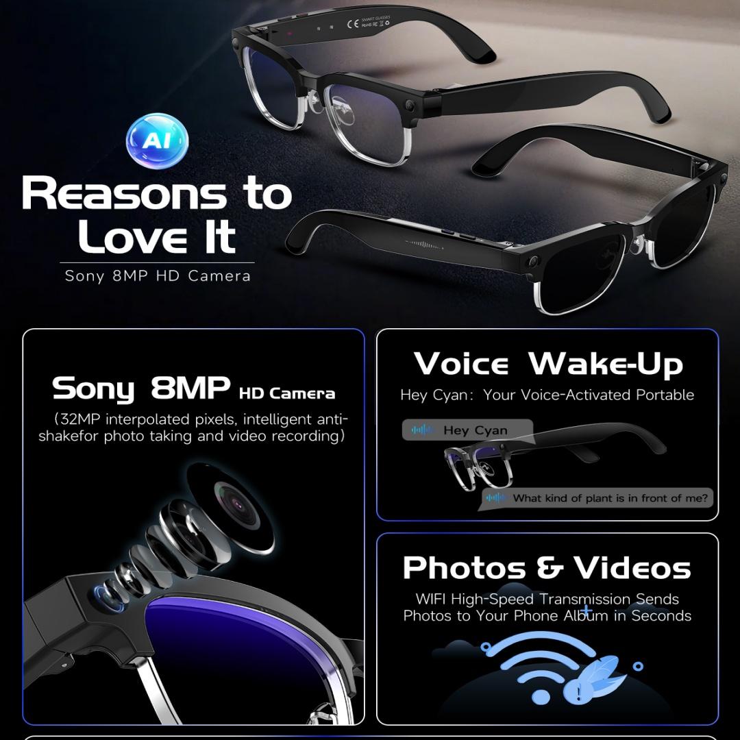 2026 smart glasses bluetooth camera Recording Videos AI Photo Recognition Answer 100+ Languages Translation Music Play Men Wome - Image 2