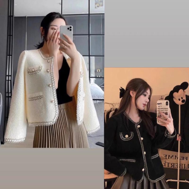 ￼Áo khoác dạ tweed hai màu phối lông cừu sang chảnh cho chị em hàng QCCC-TD092 (CÓ BIGSIZE)