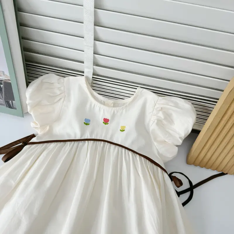 [Pinkids] [8-22kg] Váy Hoa Hòe Chất Thô Mềm Cột Nơ 2 Bên Cho Bé Gái 5