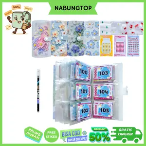 [NABUNGTOP-COD] Album Menabung Motif Bunga 120/240 Slot Polaroid – Dompet Tabungan + 3 Ziplock, Saving Challenge, Pulpen Gel & Stiker Angka Estetik