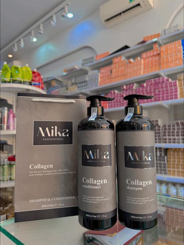 Dầu gội xả colagen mika 800ml phục hồi tóc khô xơ hư tổn