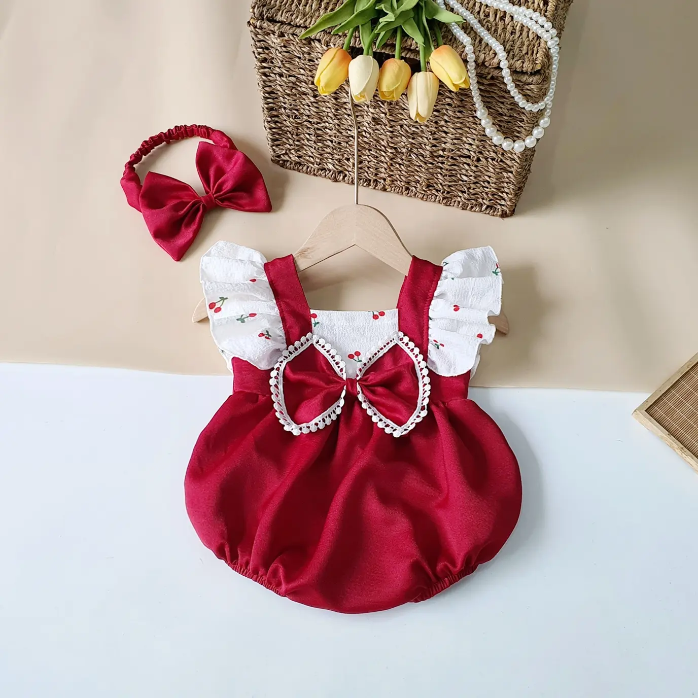 body nơ đỏ cánh tiên bé gái dễ thương Tặng Turban Su Shop- body thiết kế đầy tháng, sinh nhật, thôi nôi cho bé Sandal Cao Su