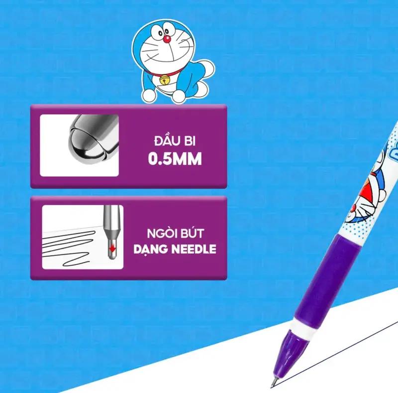 Hộp 20 bút gel Đô re mon TL màu xanh - tím - đen, Bút mực  cho bé ngòi 0.5mm với bút chữ 1