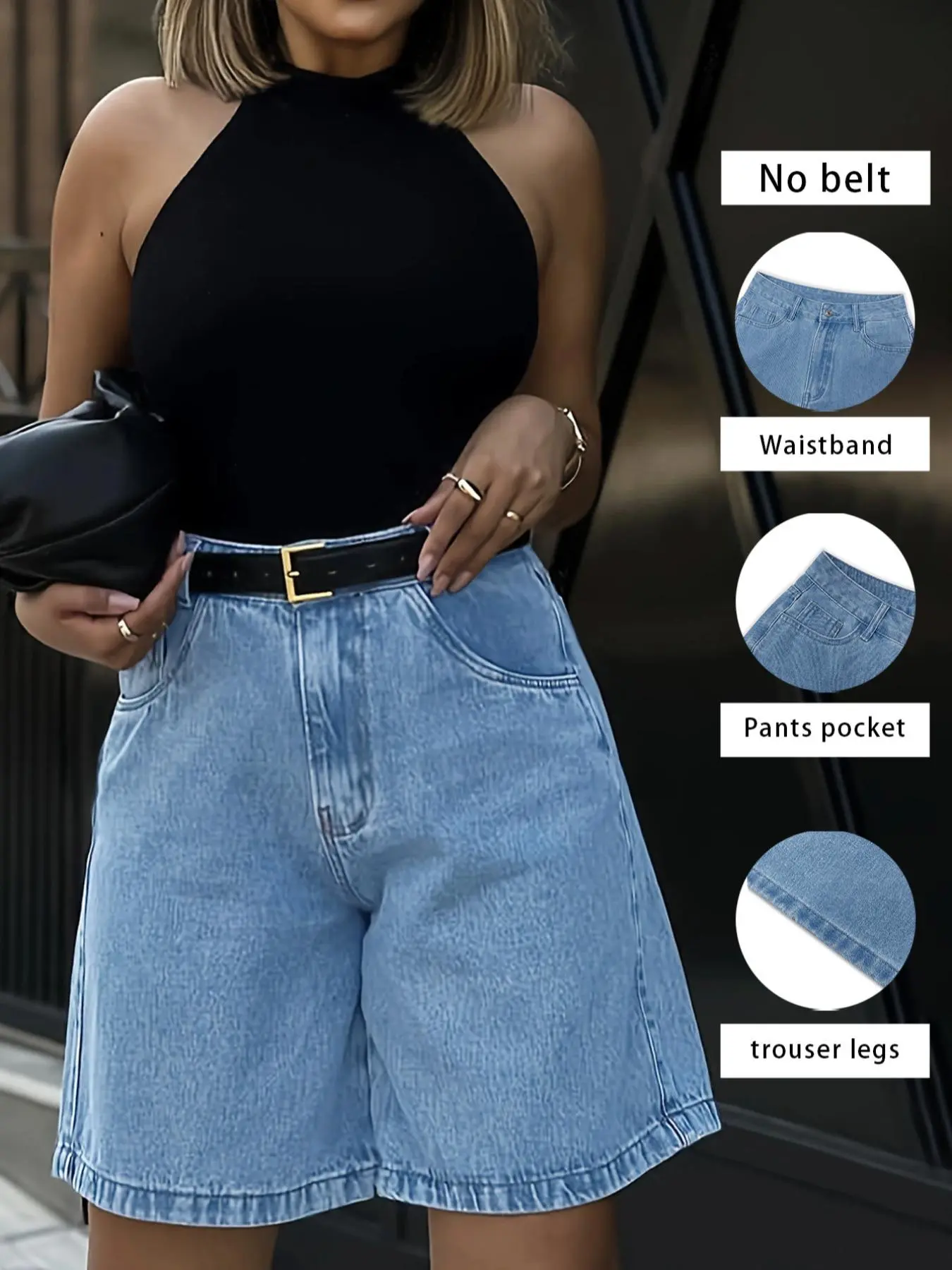 Women's Denim High Waist Overalls without Belt, Casual Street Comfy Shorts for Daily Wear, Ladies Bottoms for All Seasons
