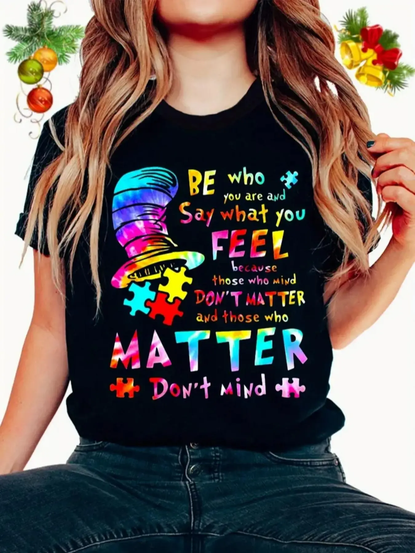 Women's Letter & Cartoon Print Round Neck Tee, Fashion Casual Crew Neck T-Shirt for Daily Holiday Vacation Outdoor Wear, Ladies Clothes for Summer