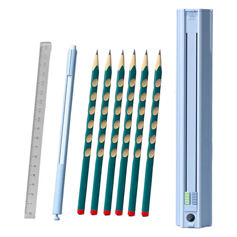 Hộp Bút Cầm Tay 1 Bộ, Bao Gồm 6 Bút Chì, 1 Cục Tẩy, 1 Thước Kẻ, 1 Dụng Cụ Gọt Bút Chì, Hình Lục Giác, Đa Năng, Thích Hợp Cho Trẻ Em, Hộp Đựng Bút Chì, Hộp Đựng, Đồ Dùng Học Tập, Quà Tặng 3