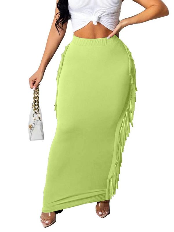 Women's Fringe Trim High Waist Pencil Skirt, Elegant Comfortable Fabric Solid Color Skirt for Party Evening Formal Occasions, Ladies Summer Clothing, Womenswear 5