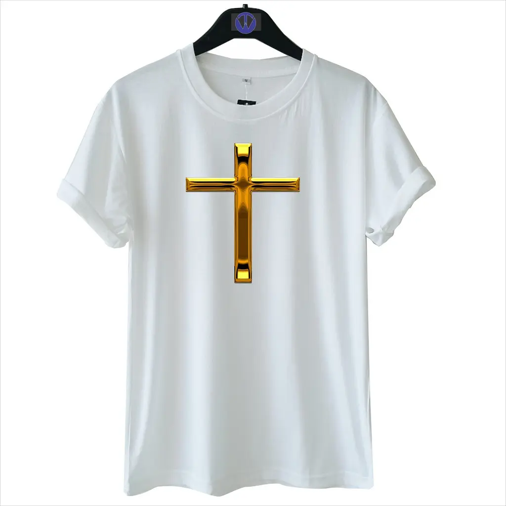 Kaos Rohani Salib Emas Unisex Tshirt - Sablon Premium DTF dan Polyflex - Model Oblong Dewasa