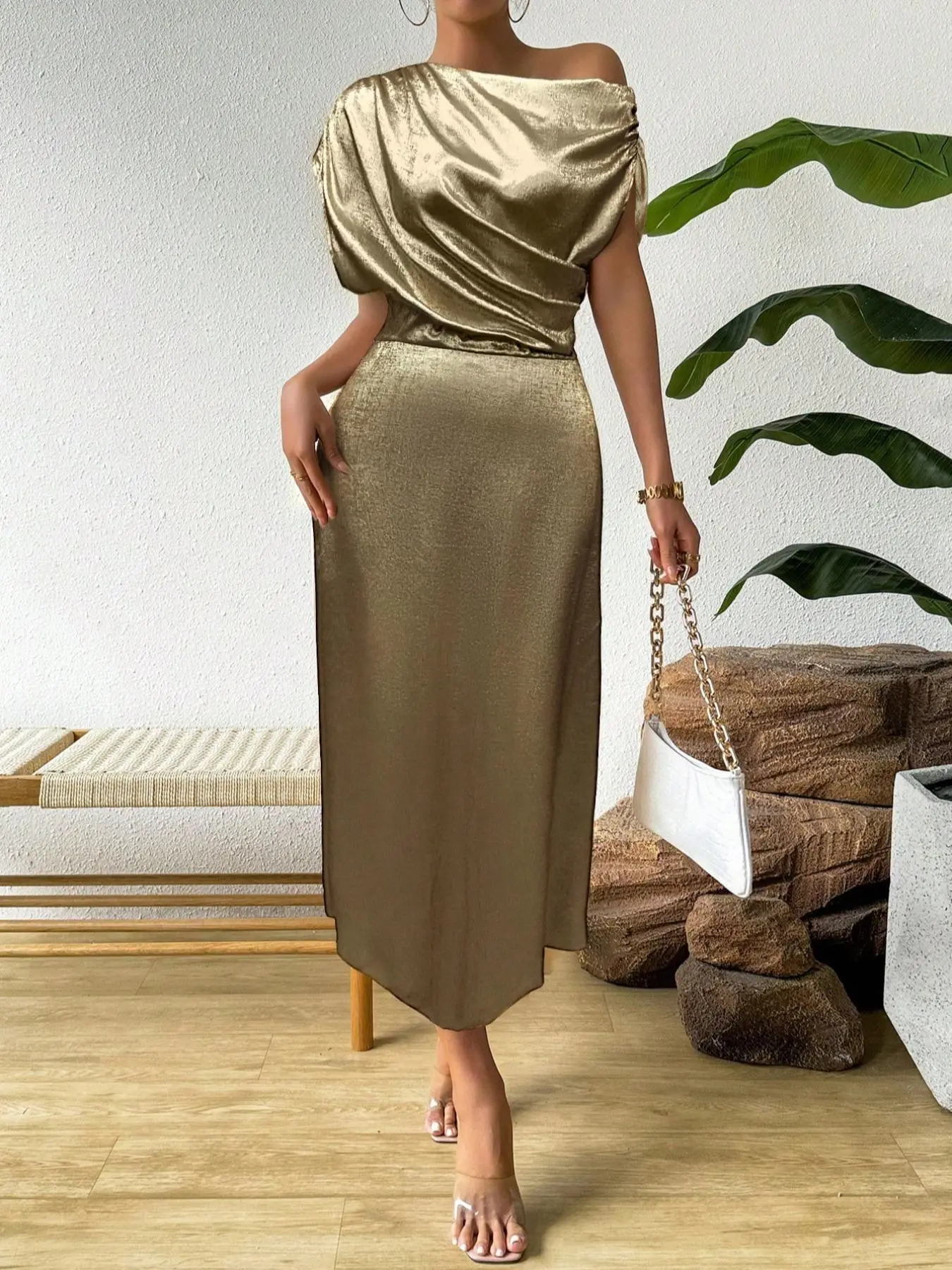 Women's Solid Color Dress, Elegant Dress for Party Holiday Wedding Guest, Ladies Clothes for All Seasons