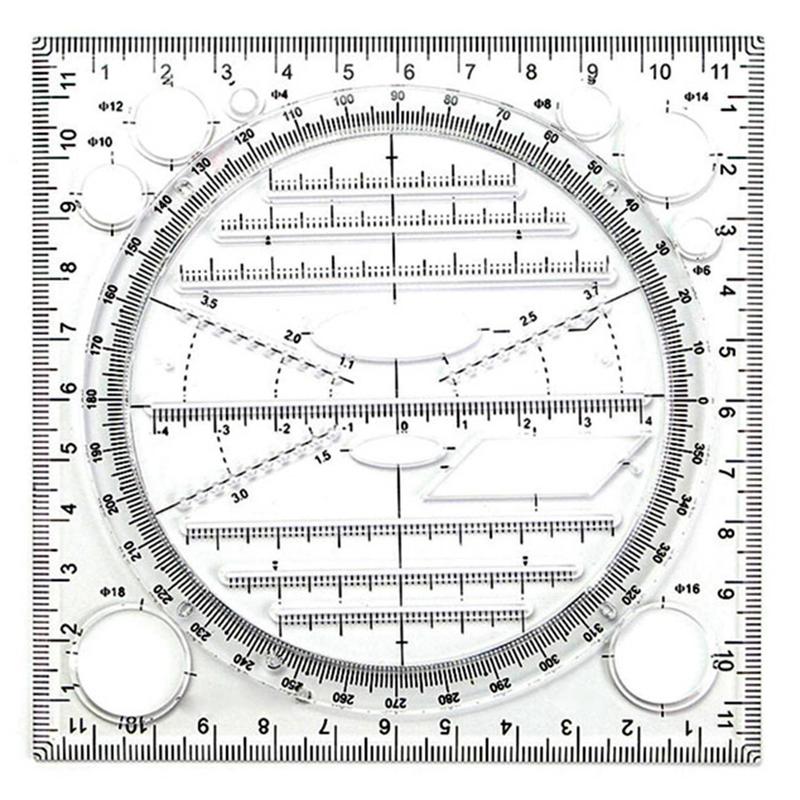 Multifunctional Circle Drawing Template, Geometric Drawing Tool, Measuring Ruler, Rotatable Angle 0