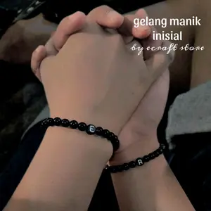 Gelang Manik Bulat Kayu Hitam Inisial Nama Request Free Inisial Bulat Bisa untuk Couple Pasangan Pacar Gelang Vintage