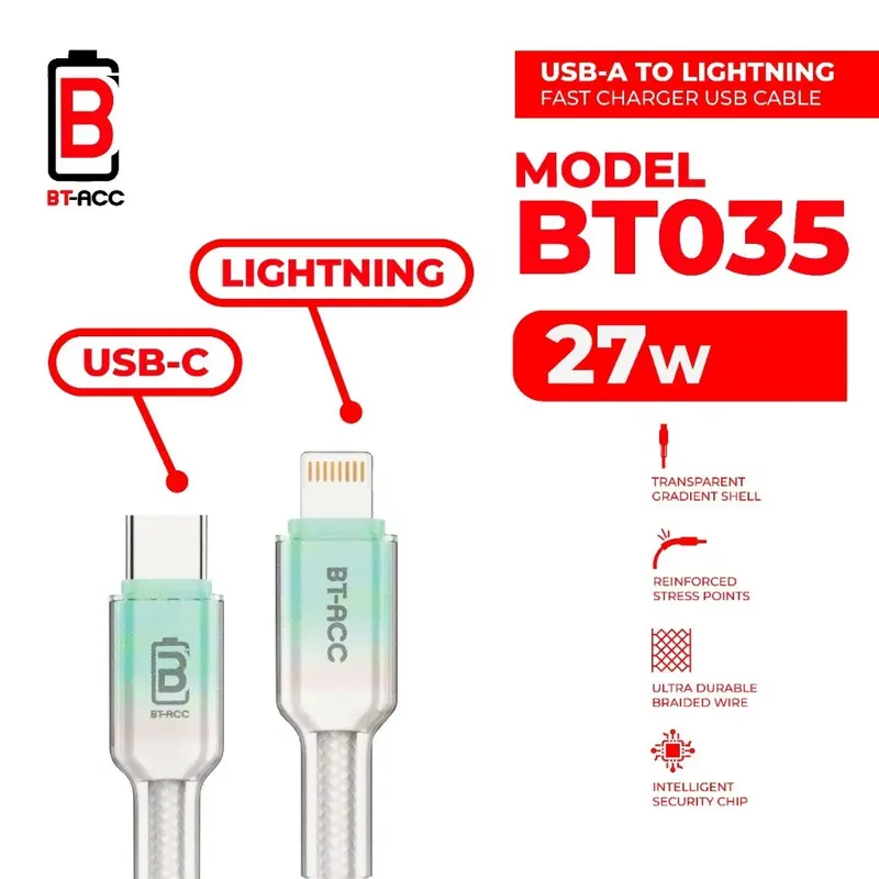 BT-ACC Kabel Data Fast Charging 27W USB C to Lightning Kabel For iPh 11 12 13 14 Fast Charging - BT035 1