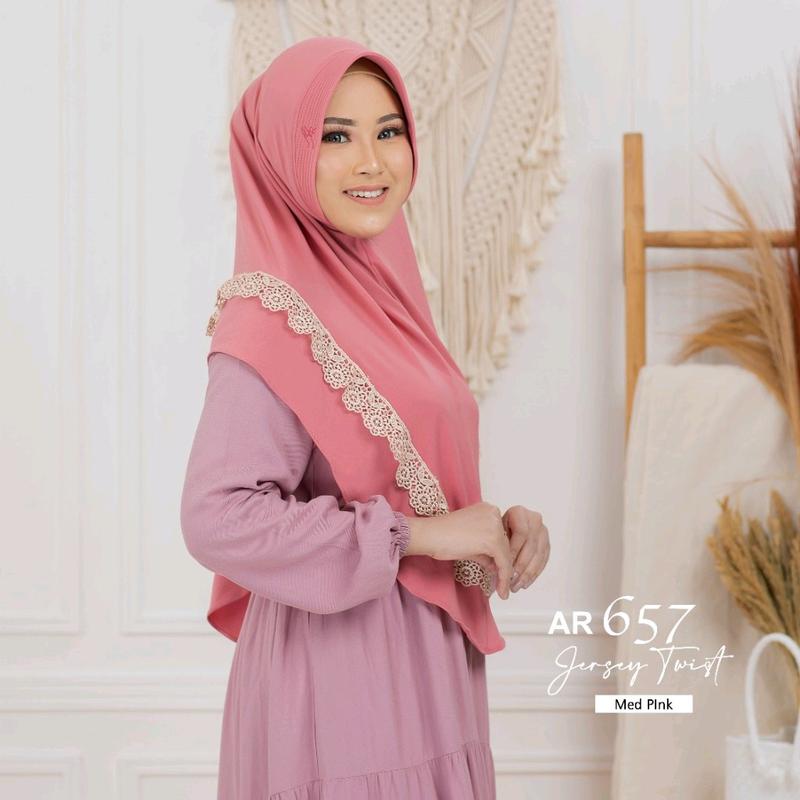 Hijab Bergo Instan AR 657 Jilbab Dewasa Kombinasi Renda Exclusive || Anniha 5