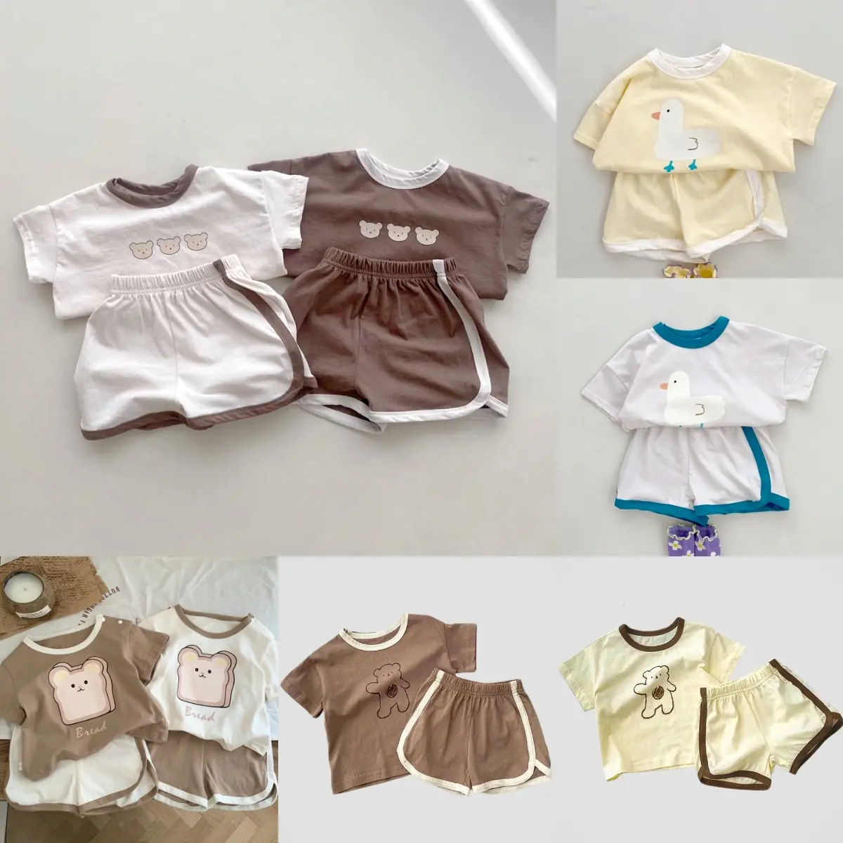 Đồ bộ cộc tay cho bé trai bé gái phong cách Hàn Quốc, Set quần áo trẻ em mặc nhà, Bộ cộc tay mùa hè 3-16kg