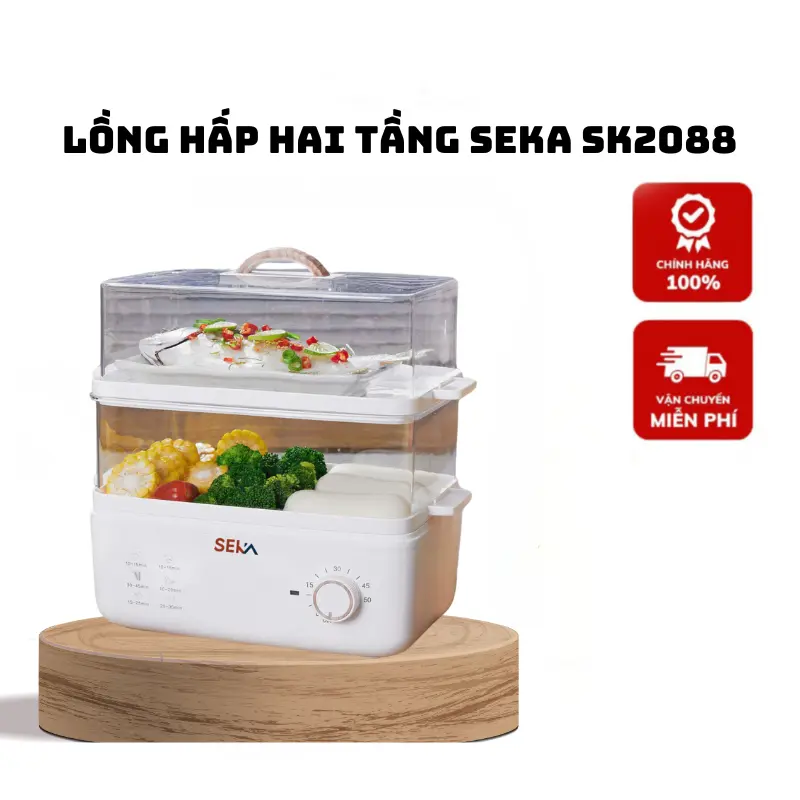 [Giao hàng miễn phí] Nồi Hấp Điện 2 Tầng Đa Năng SEKA SK6610, Thể Tích 21 Lít, Tỏa Nhiệt Đều, Hấp Gà Nguyên Con, Giữ Nguyên Dinh Dưỡng