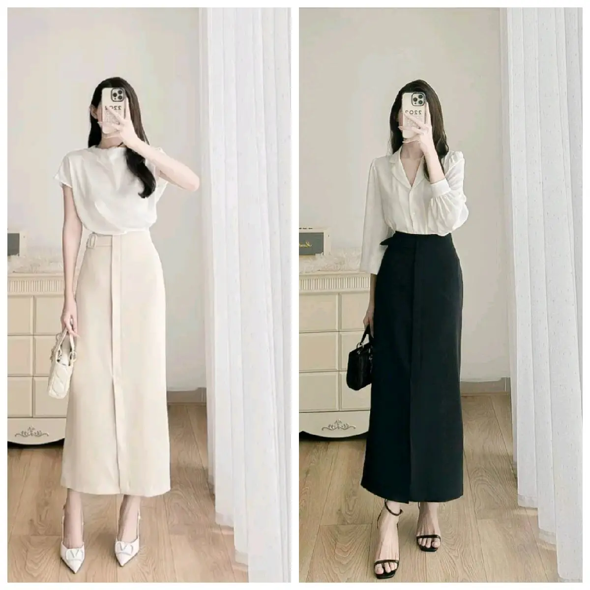 Chân Váy Suông Dài 90cm Sẻ Trước khoe chân dài trẻ trung Kèm Đai ĐS01 Nữ