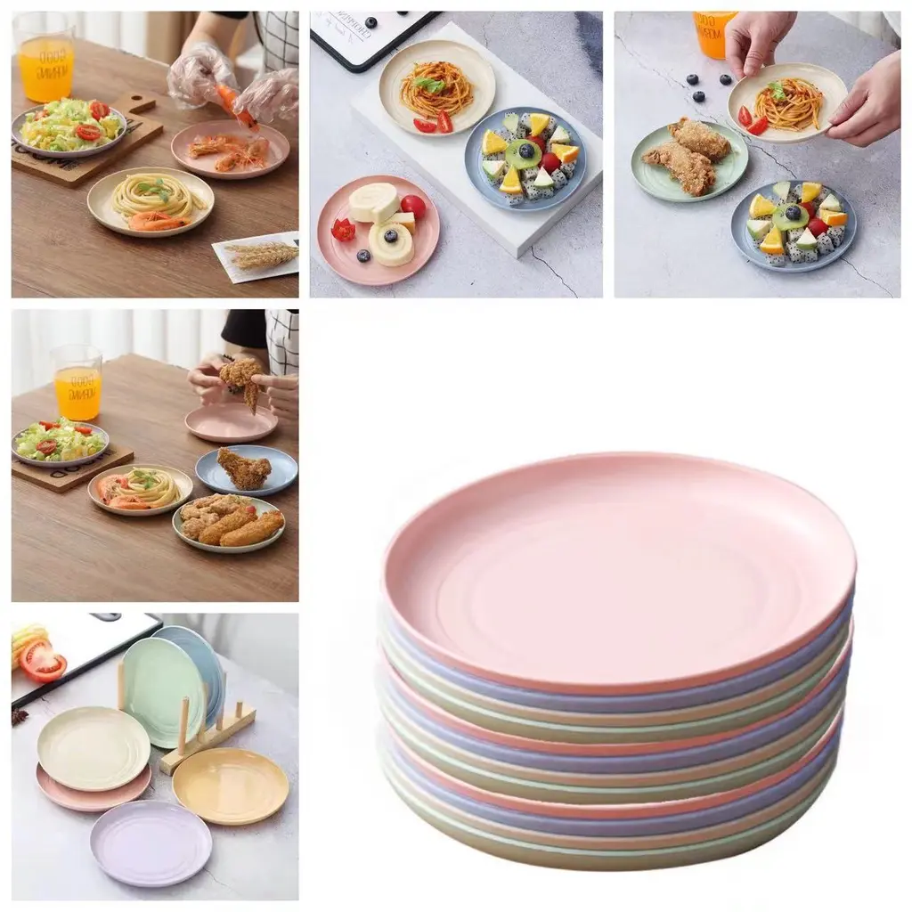 Small Wheat Straw Round Plastic Tableware Saucer  Dried fruit Snack plate snack fruit dish Lightweight Porcelain
