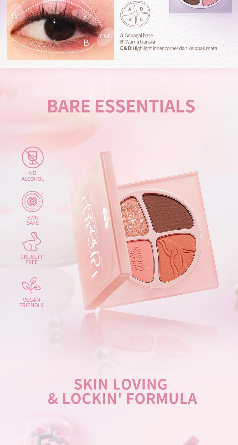 Product Introduction of [FLASH SALE] BNB barenbliss Dream Chaser Quad Eyeshadow Palette | Palet Eyeshadow Matte & Glitter, Tahan Air & Keringat, Tahan 8 Jam, Hasil Natural untuk Pemula 7