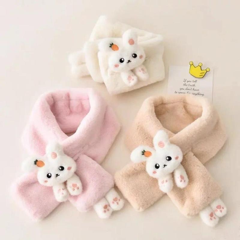 Boys Girls Winter Scarfs Thick Plush Cross Children's Scarf Baby Bib Cute Cartoon Rabbit Faux Fur Neck Protection Warm Shawl 0