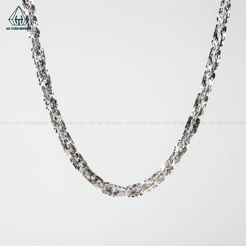Hà Tuấn Jewelry Dây Chuyền Bạc 925 Xi Kim Xoắn Vuông Lớn 5mm NCX038