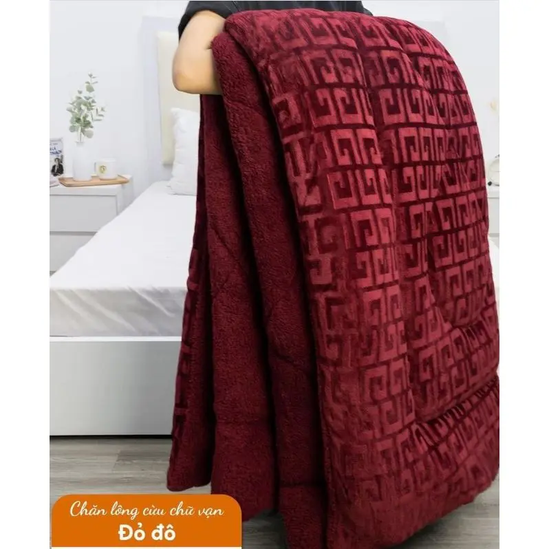 Chăn lông cừu họa tiết chữ vạn hàng loại 1 siêu dầy siêu ấm cao cấp 2m*2m2 0