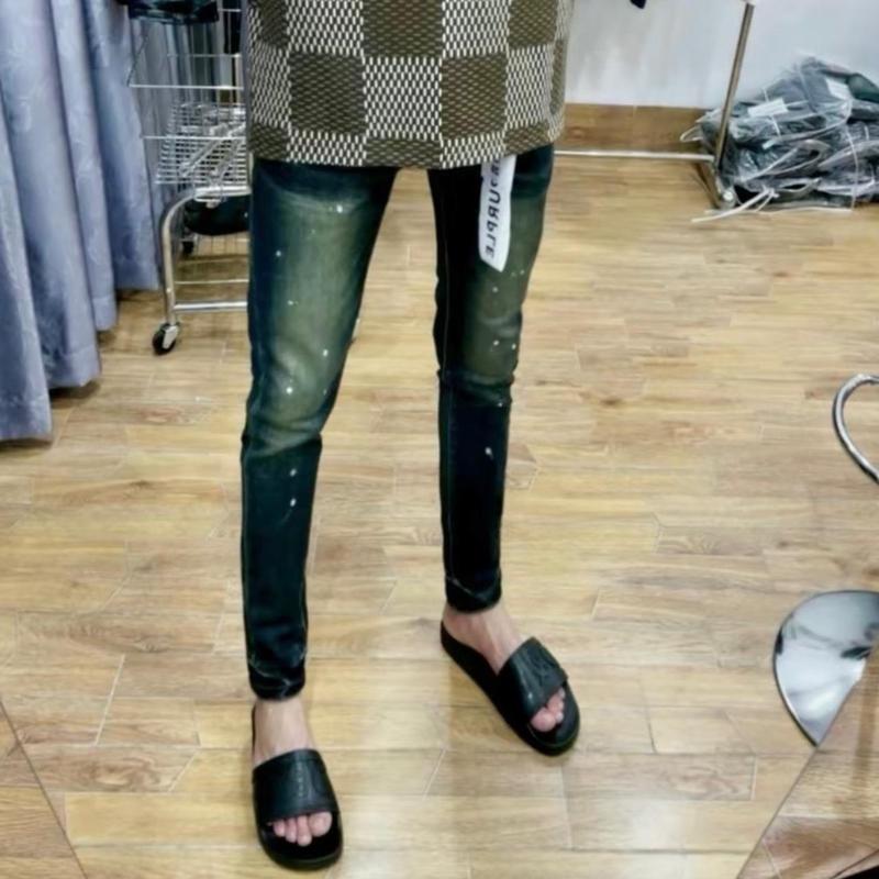 quần Jeans nam xanh rêu pơ pồ trơn màu bụi vảy sơn bốn cúc Menswear Menswear