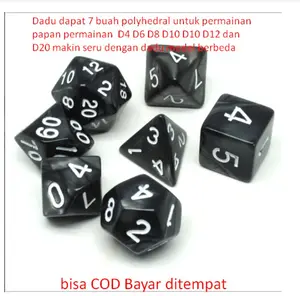 Dadu dapat 7 buah polyhedral untuk permainan papan permainan  D4 D6 D8 D10  D12 dan D20 makin seru dengan dadu model berbeda