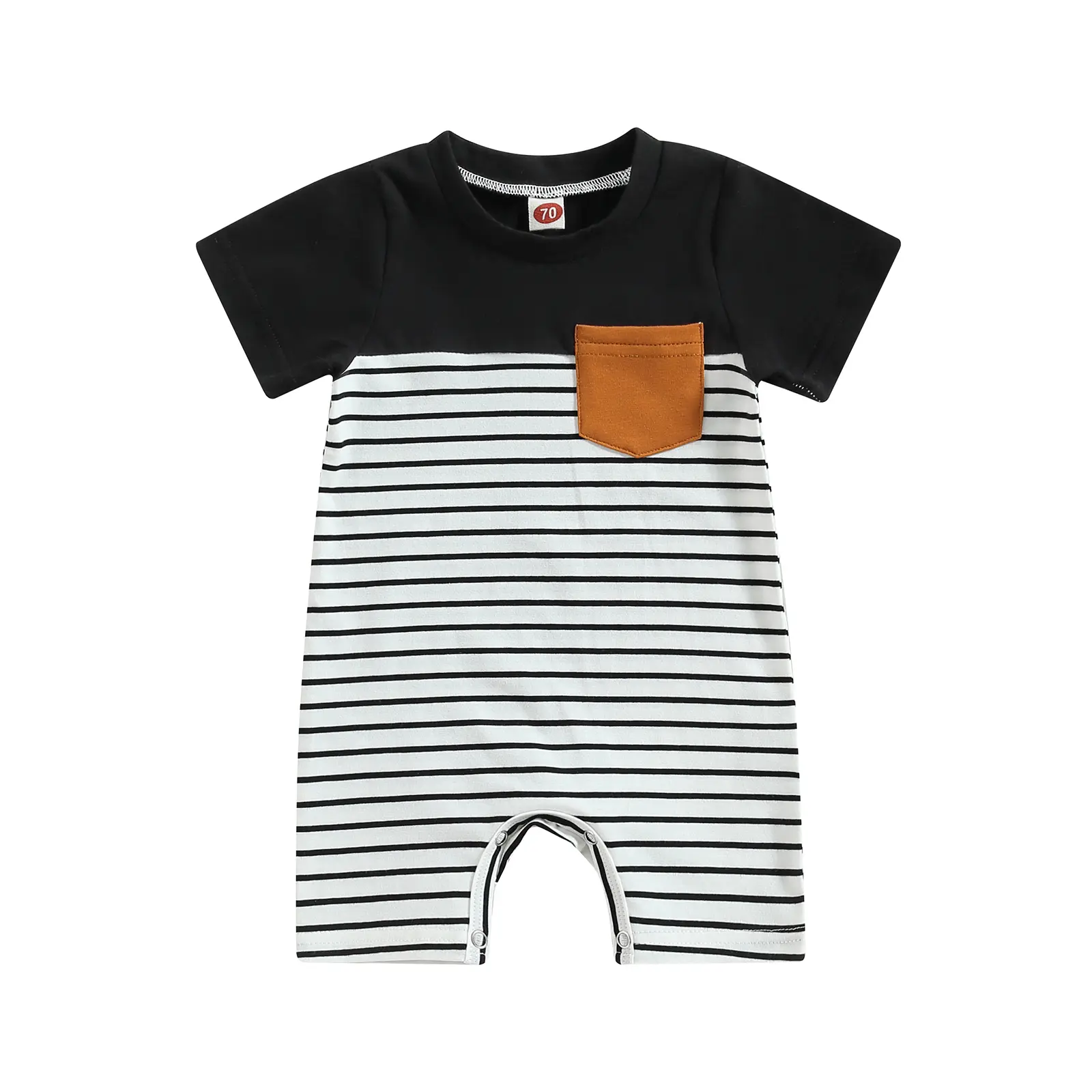 Baby Boys Romper, Short Sleeve Striped Patchwork Summer Short Jumpsuit