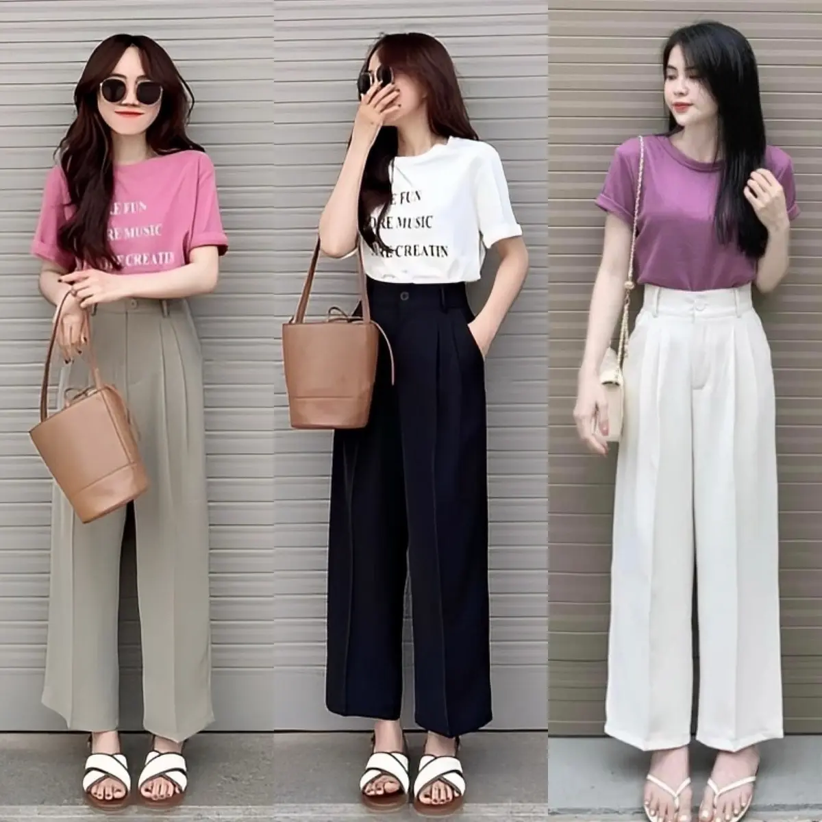Quần Dài ống suông Mét 45- Mét 55 công sở cạp cao chất Gold Nhật mềm mịn dài 92cm Nữ Women Pants Kem Màu Đen thun Ong