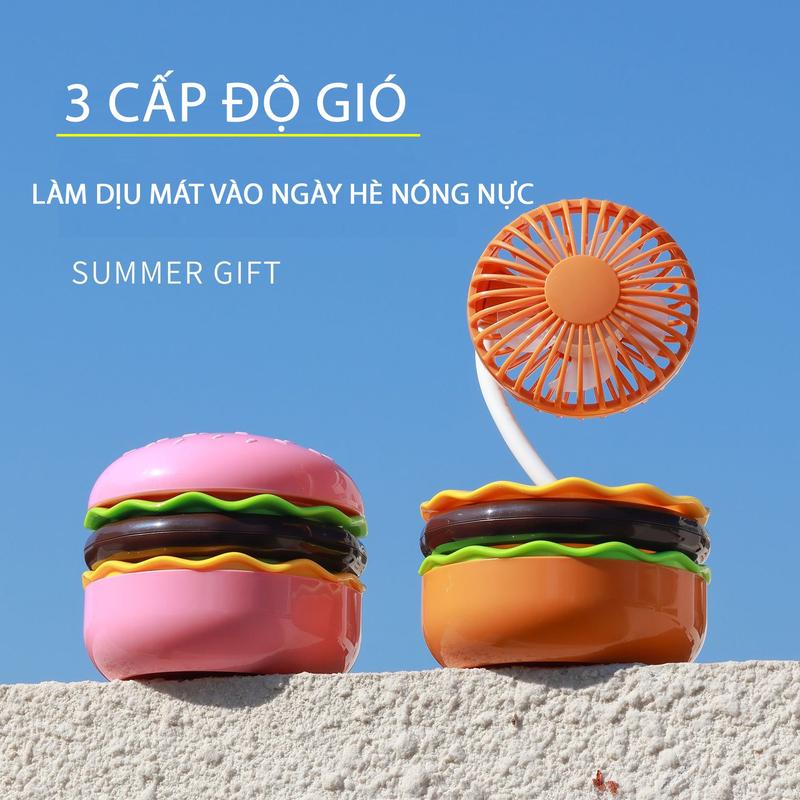 Quạt / Đèn Mini Hamburger dễ thương Để Bàn Cầm Tay 360 Điều Chỉnh Có Thể Gập Lại Quạt Có Gương Trang Điểm có thể sạc USB Phụ Kiện quattich dien