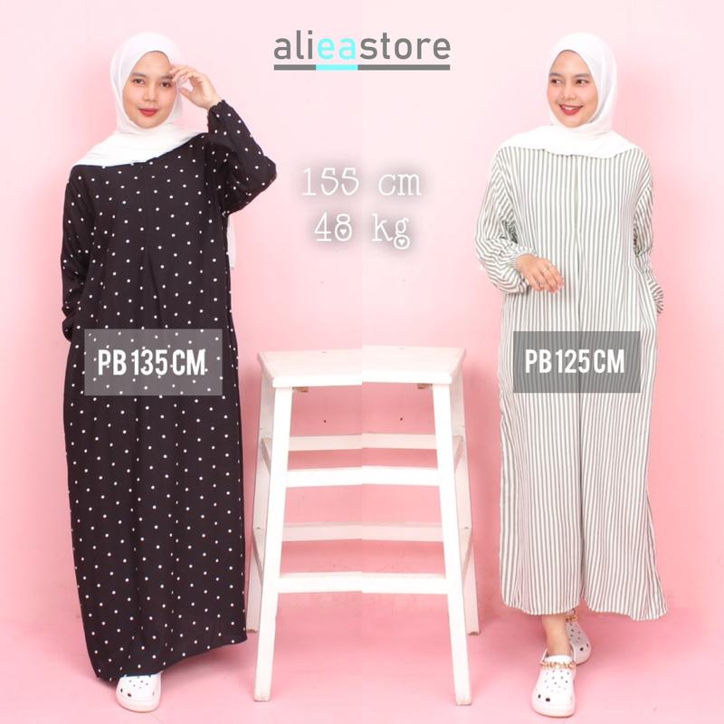 DASTER GAMIS BUSUI PB 135 RAYON ADEM MOTIF KEKINIAN Karet Muslim Nyaman Panjang Dress alur 1