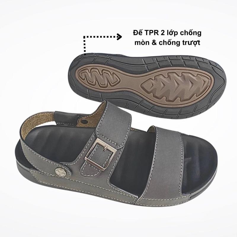 Dép sandal nam - Dép da tổng hợp Microfiber - Đế TPR cao su 2 lớp chống trượt & chống mòn - Đế cao 3cm (A12) 2
