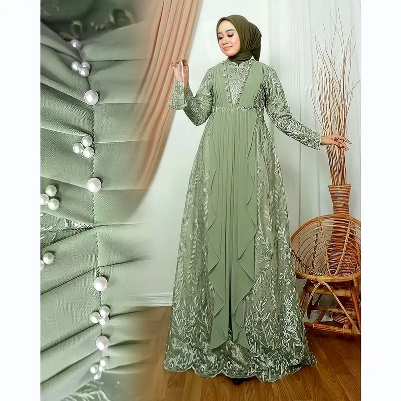 MAXI SHANIA FULL BRUKAT | M L XL XXL 3XL | GAMIS BUSUI TERBARU FASHION MUSLIM WANITA Hitam Cokelat Navy Bunga Putih 1