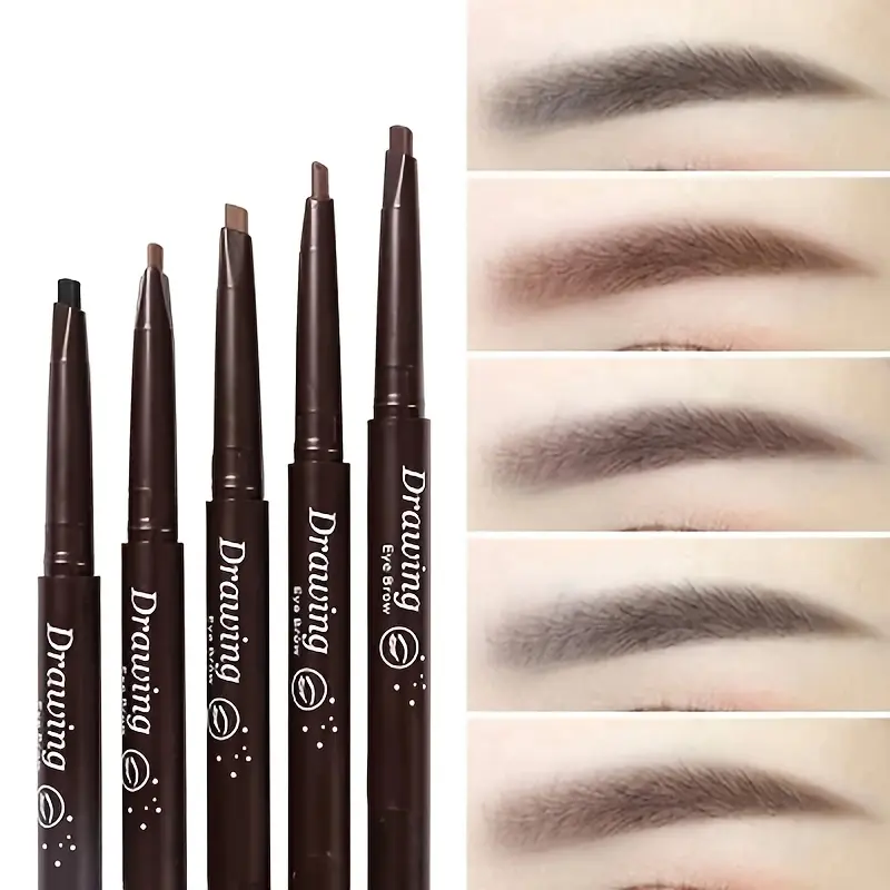 Five-Color Waterproof Natural Makeup Double-Ended Automatic Eyebrow Pencil Waterproof Long-Lasting Easy to Apply Eyebrow Pencil with Eyebrow Brush squint