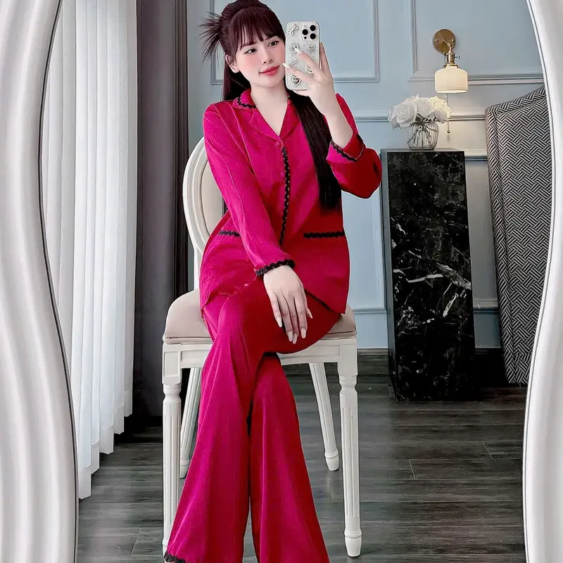 Bộ ngủ pijama lụa lạnh, mặc nhà và ngủ của phụ nữ được thiết kế chuẩn form, chất liệu lụa latin tơ tầm, mịn mát, thoải mái, free size 40-60kg đồ  bộ đồ  bộ đồ  bộ bộ  lụa đồ  bộ 2