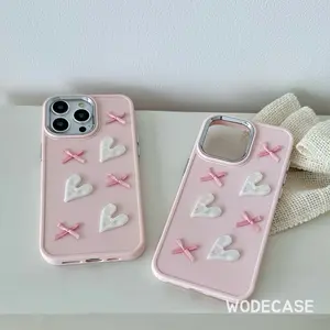 Heart and Ribbon Solid Case untuk Iphone 11-15 Pro Max