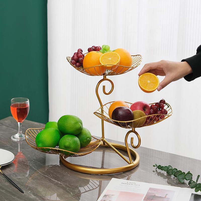 Portafrutta A 3 Strati In Bambù E Ceramica - Cesto Per Frutta Con 3 Ciotole - Espositore Da Tavolo Per Pane, Dolci E Snack - Colore Marrone Naturale - 3