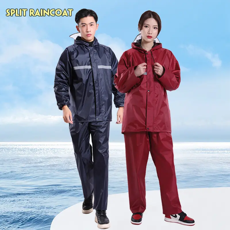 Bộ áo mưa, Nút phía trước, Bộ phận riêng biệt, Áo khoác và quần, Phong cách dày, Thích hợp cho xe máy