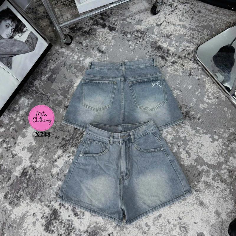 Quần short jeans nữ nhìu màu trơn thiêu nơ trên túi sau Mita Clothing X248 5