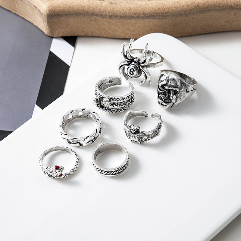 Product Introduction of Nhẫn Rắn Punk, 7 Cái / bộ, Dành Cho Phụ Nữ Và Nam Giới, Phong Cách Gothic, Nhện, Đồ Trang Sức Thời Trang, Quà Tặng Và Phụ Kiện 11