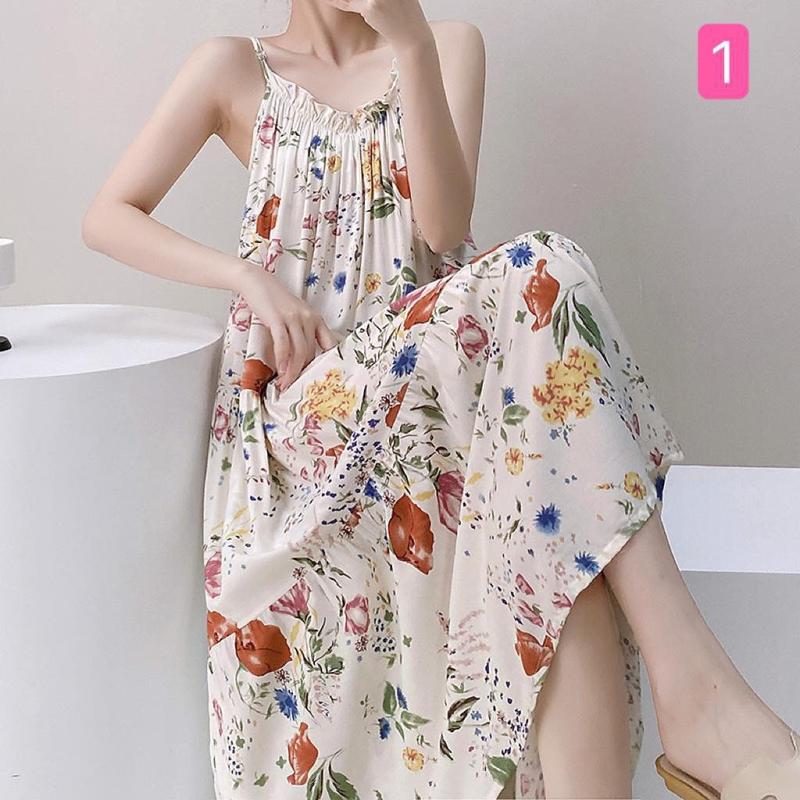 Váy hai dây vải tole lanh lụa mặc nhà freesize rộng rãi 3