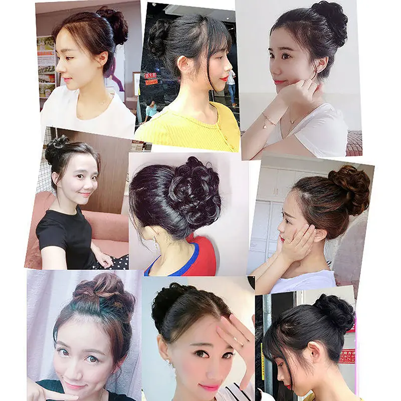 Tóc Giả Búi Tóc, Tóc Tổng Hợp, Tóc Nối Đuôi Ngựa Cho Nữ, Scrunchie, Sóng Co Giãn, Kiểu Tóc Xoăn, Bọc Scrunchie 1