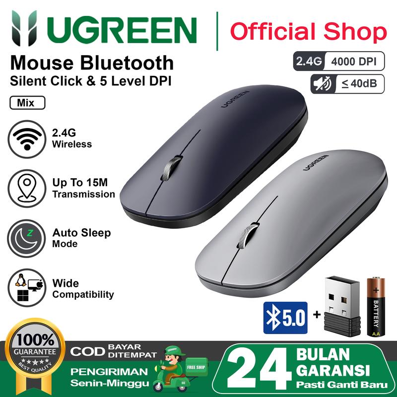 Mouse Wireless Bluetooth UGREEN 2.4GHz Silent Klik 5Level 1000-4000DPI 2
