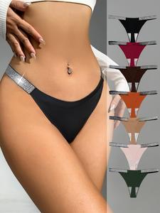 Tanga de 8 piezas sólida con cinta brillante para mujer, cómoda y suave, transpirable, cintura baja para uso diario, ropa interior femenina para todas las estaciones, ropa de mujer, lencería