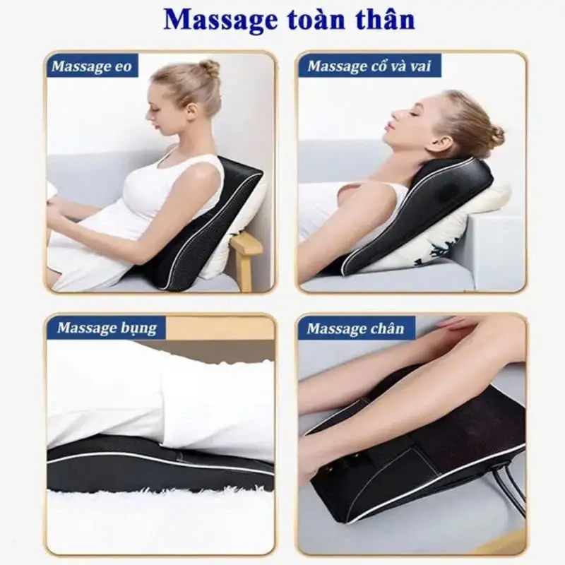 Gối massage hồng ngoại cao cấp có remote cầm tay động cơ rung, Máy mát xa cổ vai gáy lưng chân có nam châm từ tính, 20 bi xoay, bóp khí cầm tay hỗ trợ matxa toàn thân 4